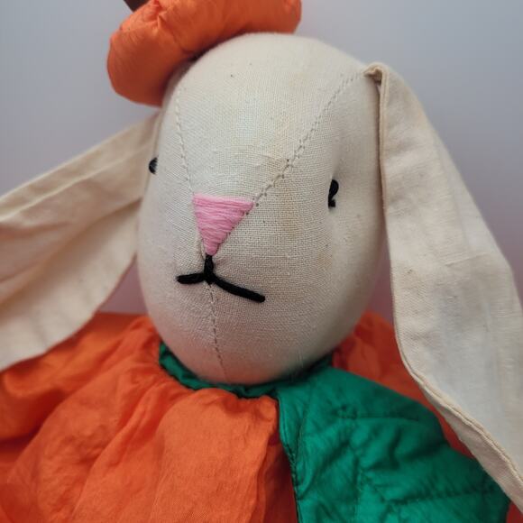 Vintage Halloween Nostalgic Bunny Rabbit Dressed As Pumpkin Outfit Puffy Plush - Picture 3 of 7